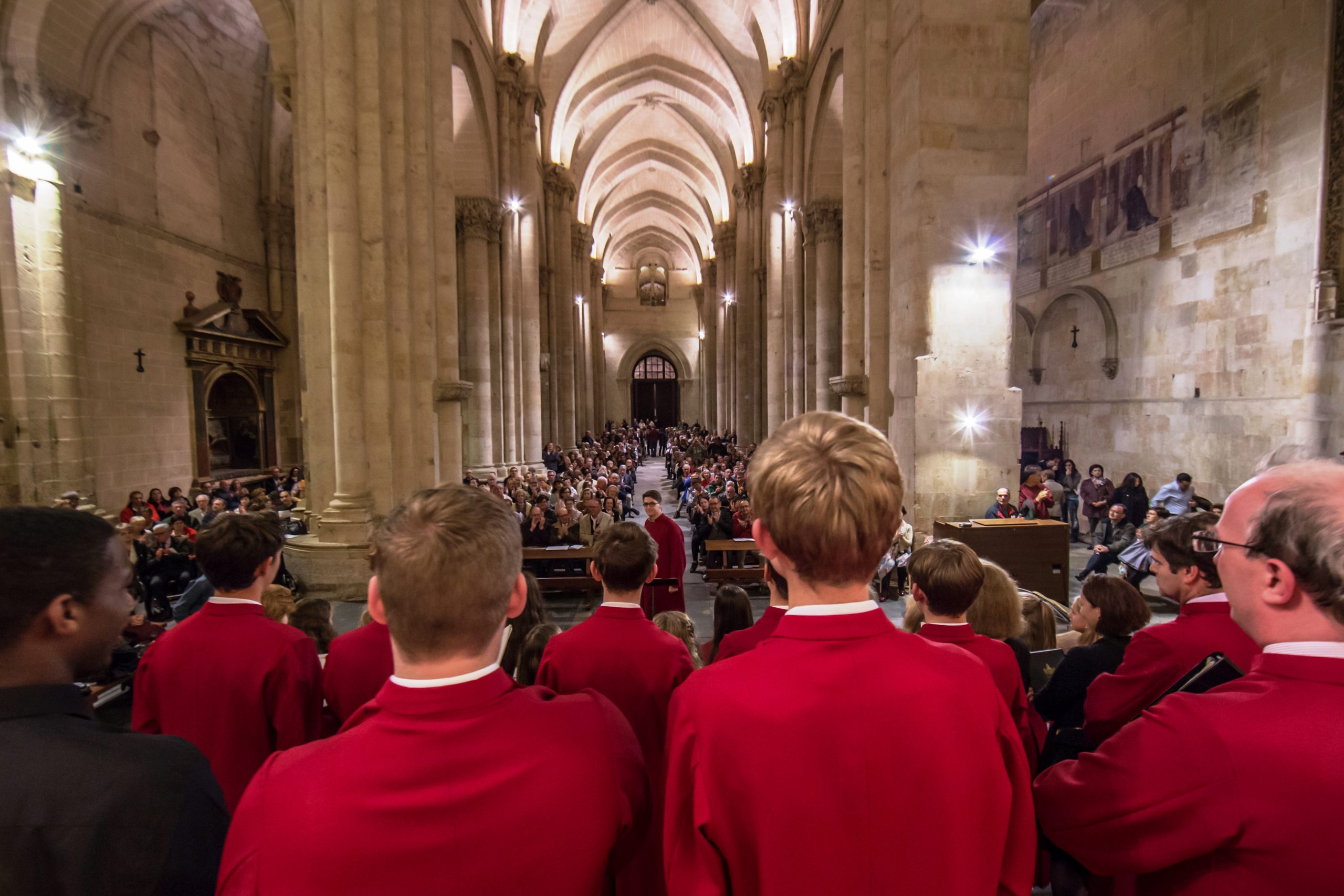 Perspective from rear of choir performing to full cathedral audience
